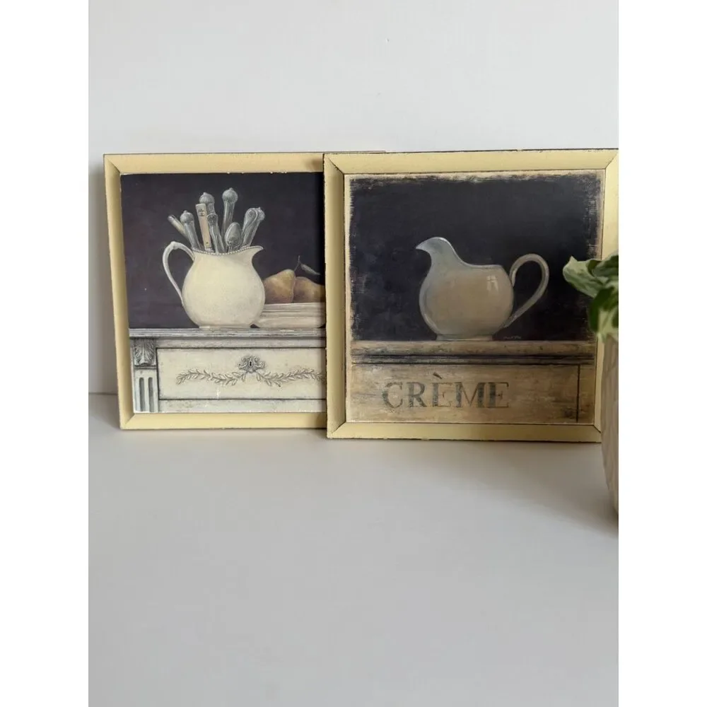 French Country Kitchen Wall Decor Wood Plaques Set of 2 Cottagecore 8x8